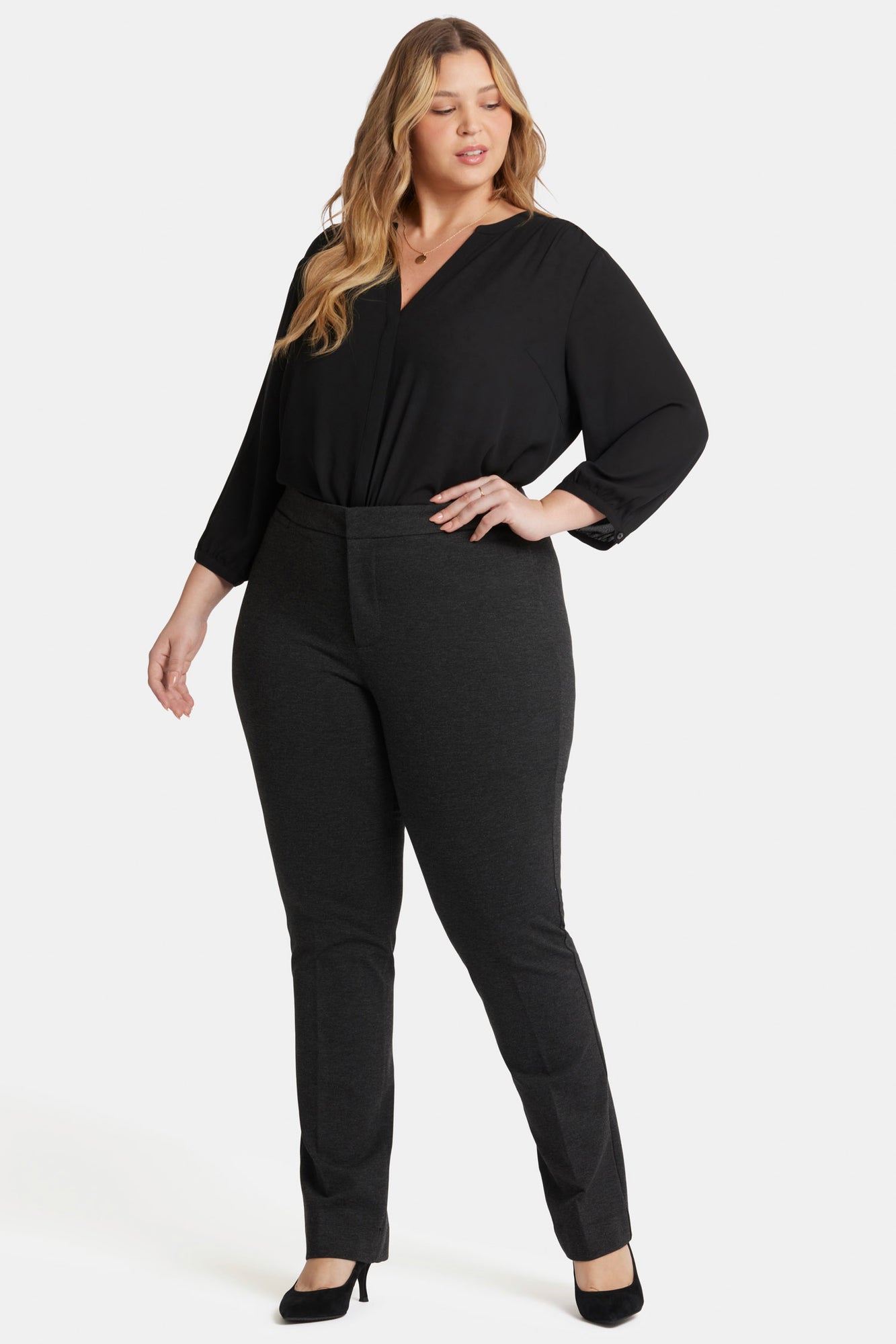 NYDJ Slim Trouser Pants In Plus Size In Ponte Knit - Charcoal Heathered