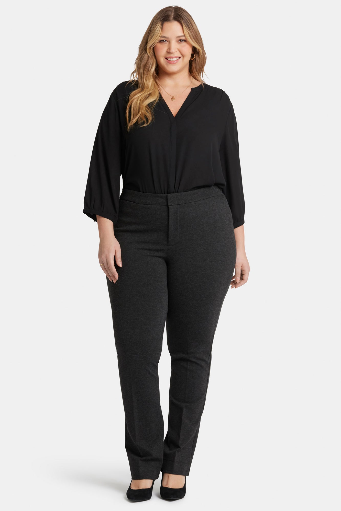 NYDJ Slim Trouser Pants In Plus Size In Ponte Knit - Charcoal Heathered