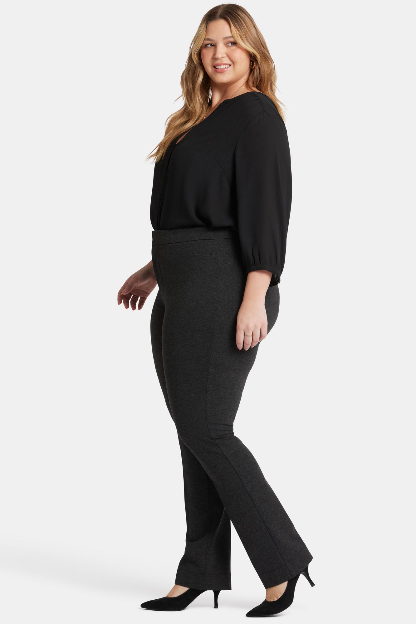 NYDJ Slim Trouser Pants In Plus Size In Ponte Knit - Charcoal Heathered