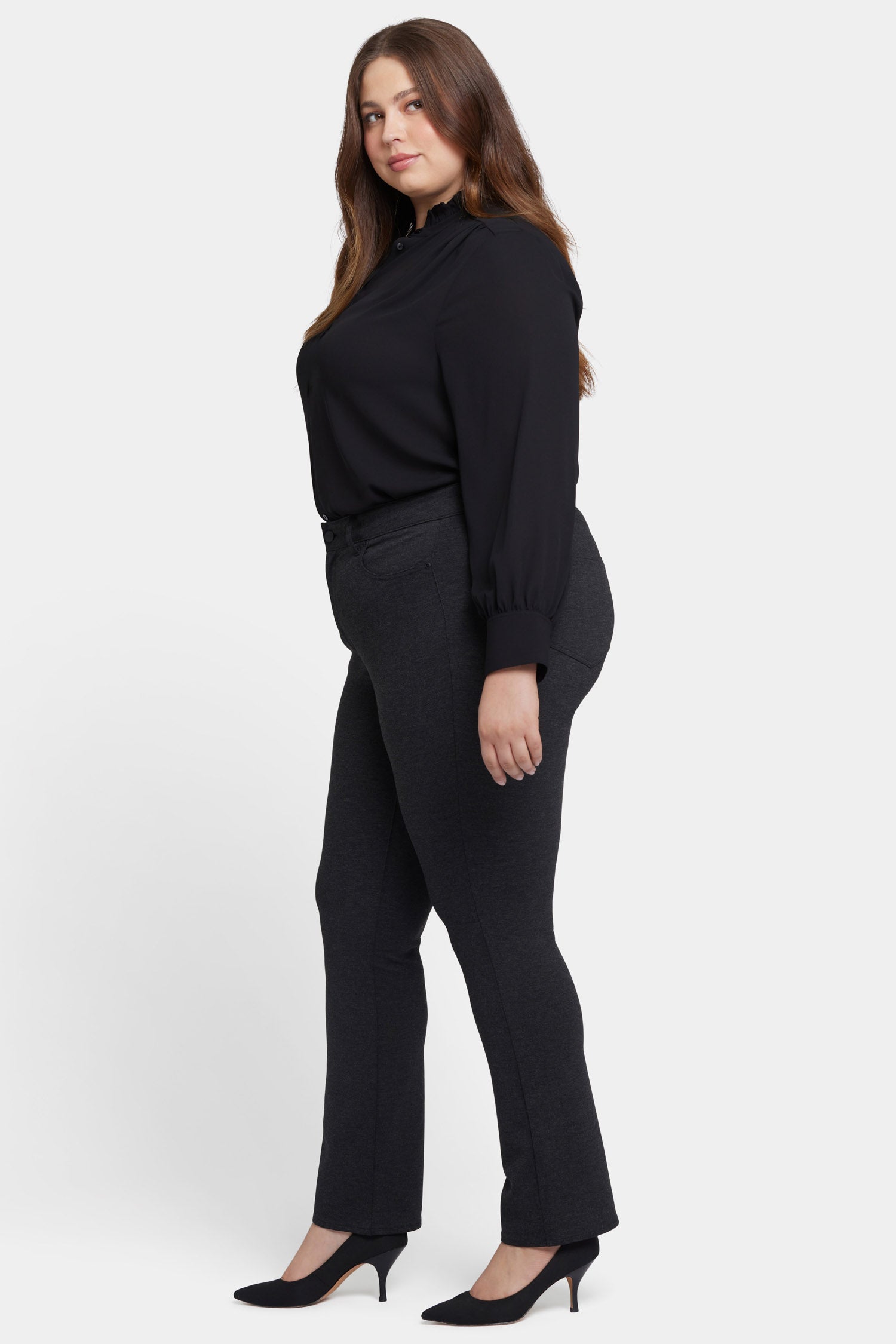 Marilyn Straight Pants In Plus Size In Ponte Knit - Charcoal