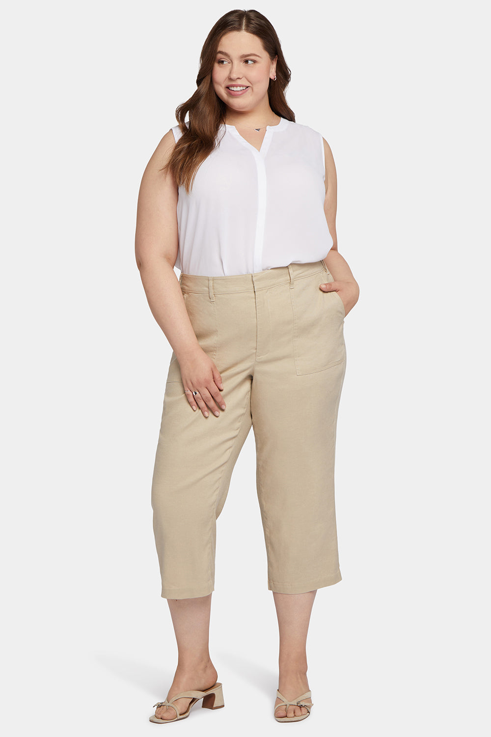 NYDJ Utility Pants In Plus Size In Stretch Linen - Feather