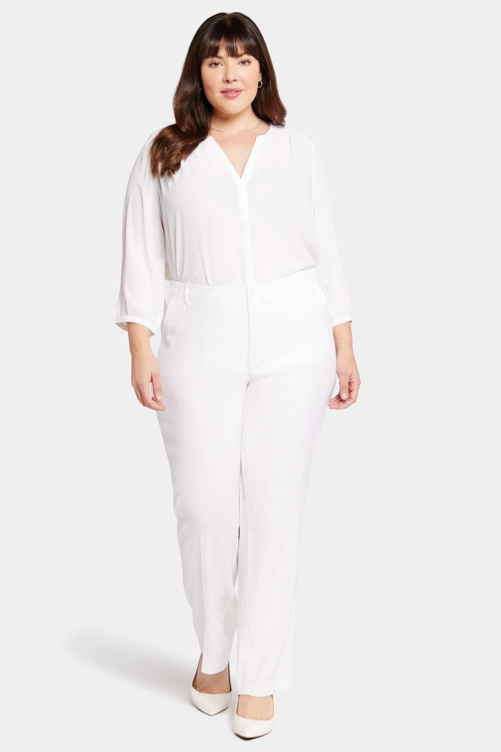 NYDJ Marilyn Straight Pants In Plus Size In Stretch Linen - Optic White