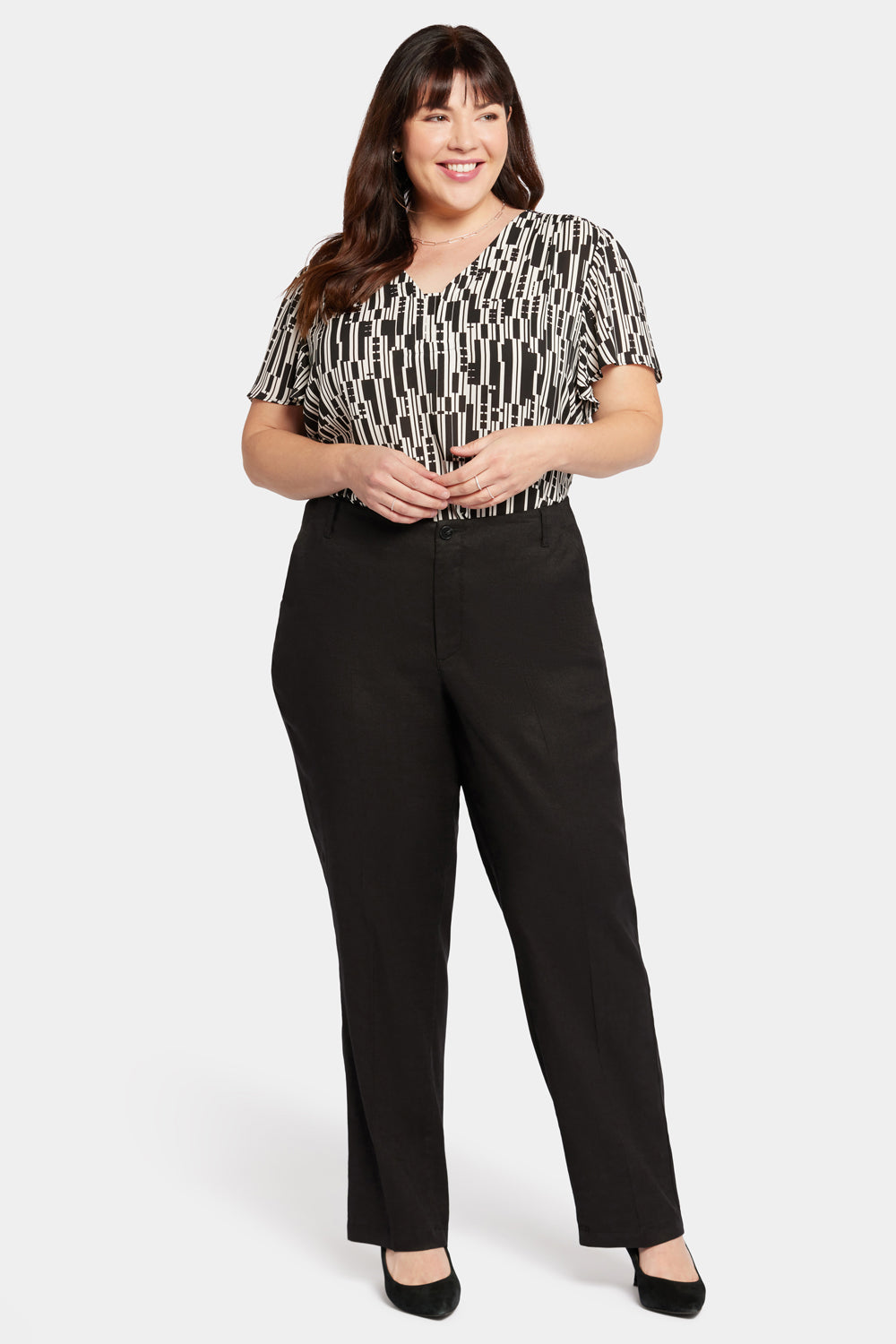 Marilyn Straight Pants In Plus Size In Stretch Linen Black Black