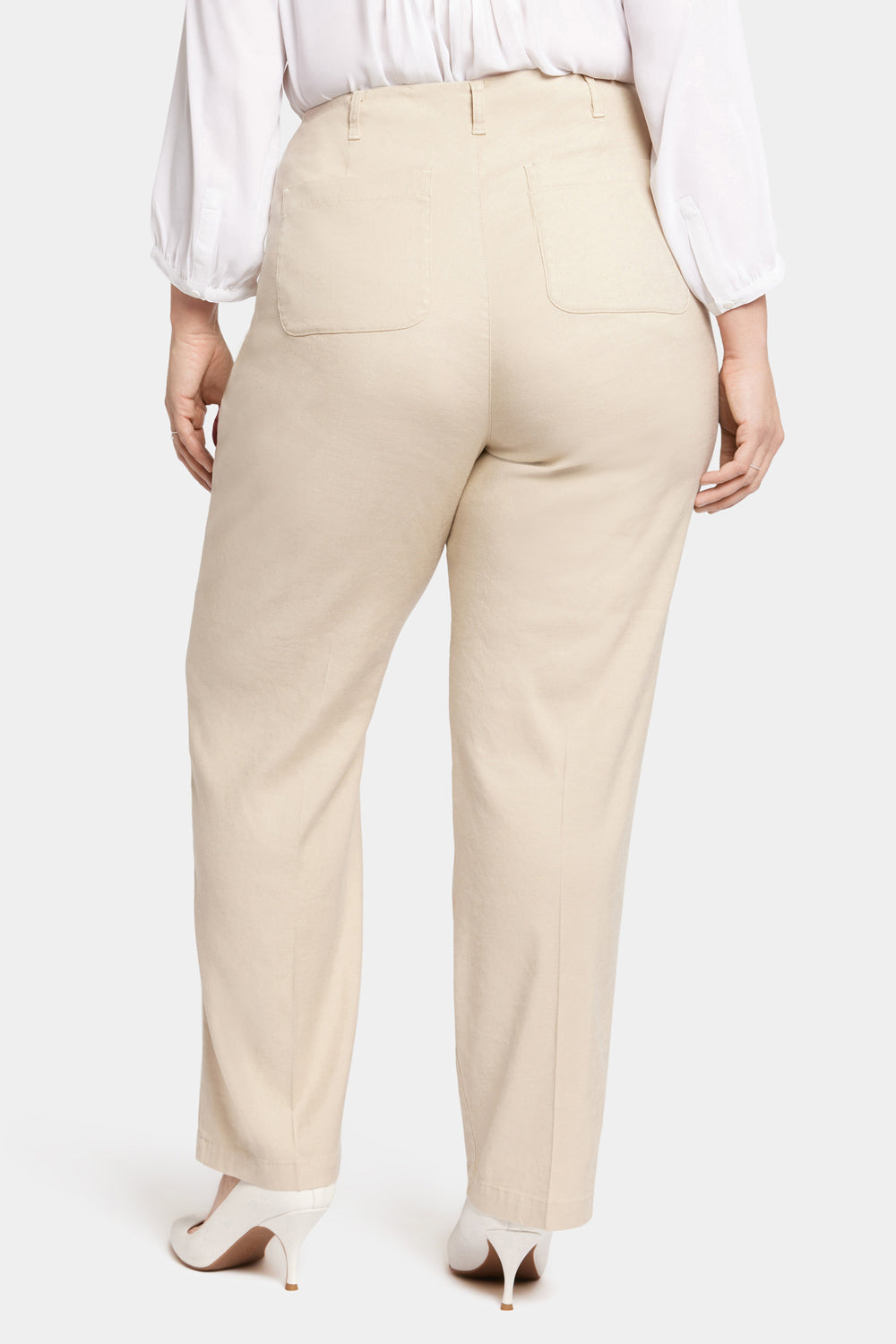 NYDJ Marilyn Straight Pants In Plus Size In Stretch Linen - Feather