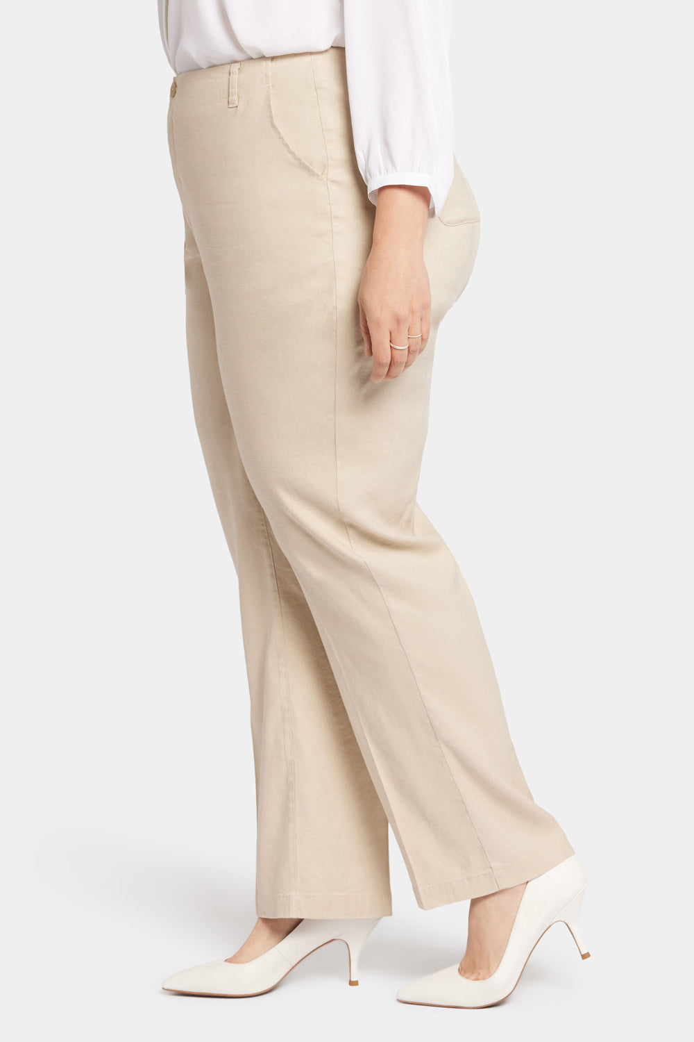 NYDJ Marilyn Straight Pants In Plus Size In Stretch Linen - Feather