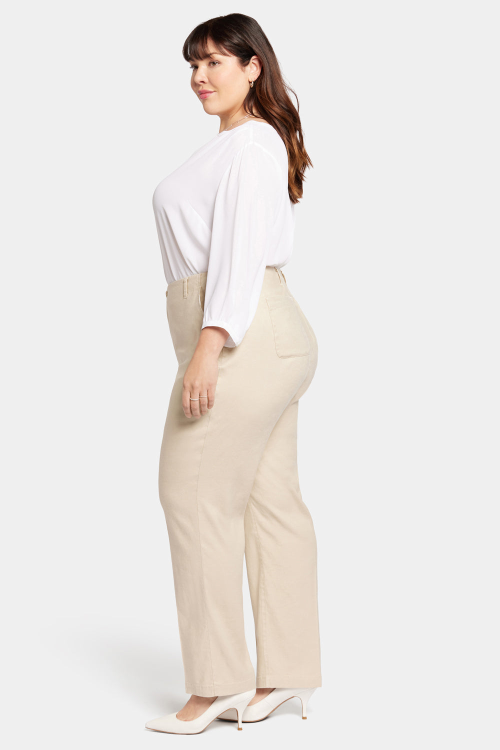 NYDJ Marilyn Straight Pants In Plus Size In Stretch Linen - Feather