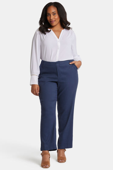 NYDJ Marilyn Straight Pants In Plus Size In Stretch Linen - Oxford Navy
