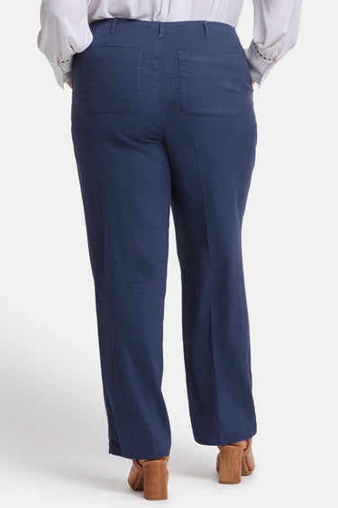 NYDJ Marilyn Straight Pants In Plus Size In Stretch Linen - Oxford Navy