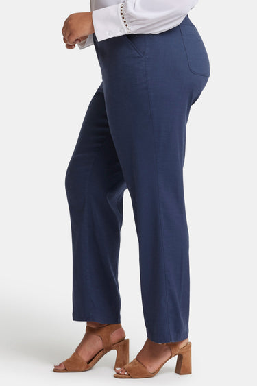 NYDJ Marilyn Straight Pants In Plus Size In Stretch Linen - Oxford Navy