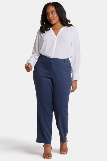 NYDJ Marilyn Straight Pants In Plus Size In Stretch Linen - Oxford Navy