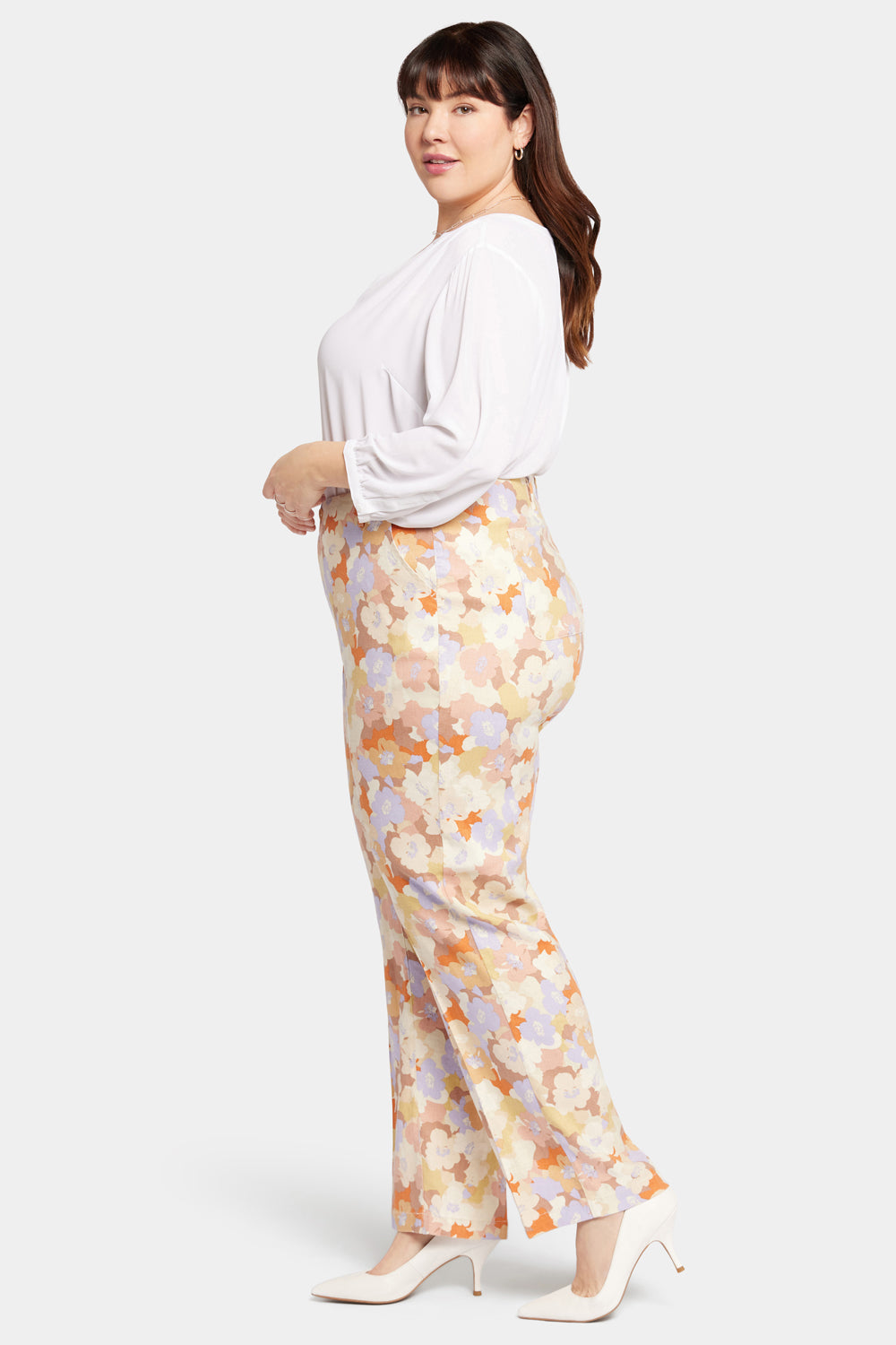 NYDJ Marilyn Straight Pants In Plus Size In Stretch Linen - Sunset Grove