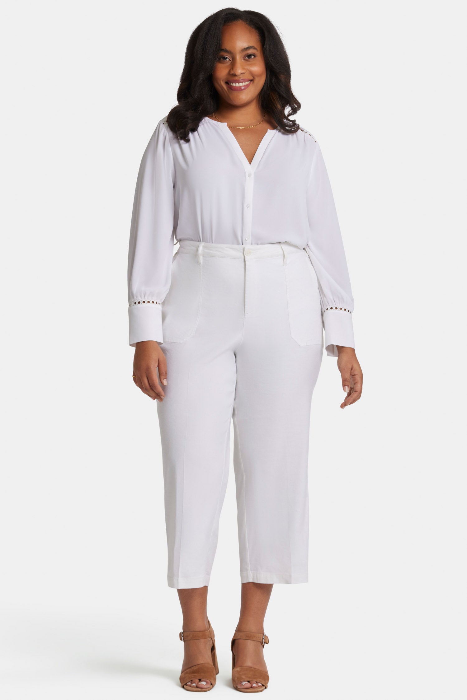 NYDJ Plus Wide Leg Cargo Capri Pants - Optic White
