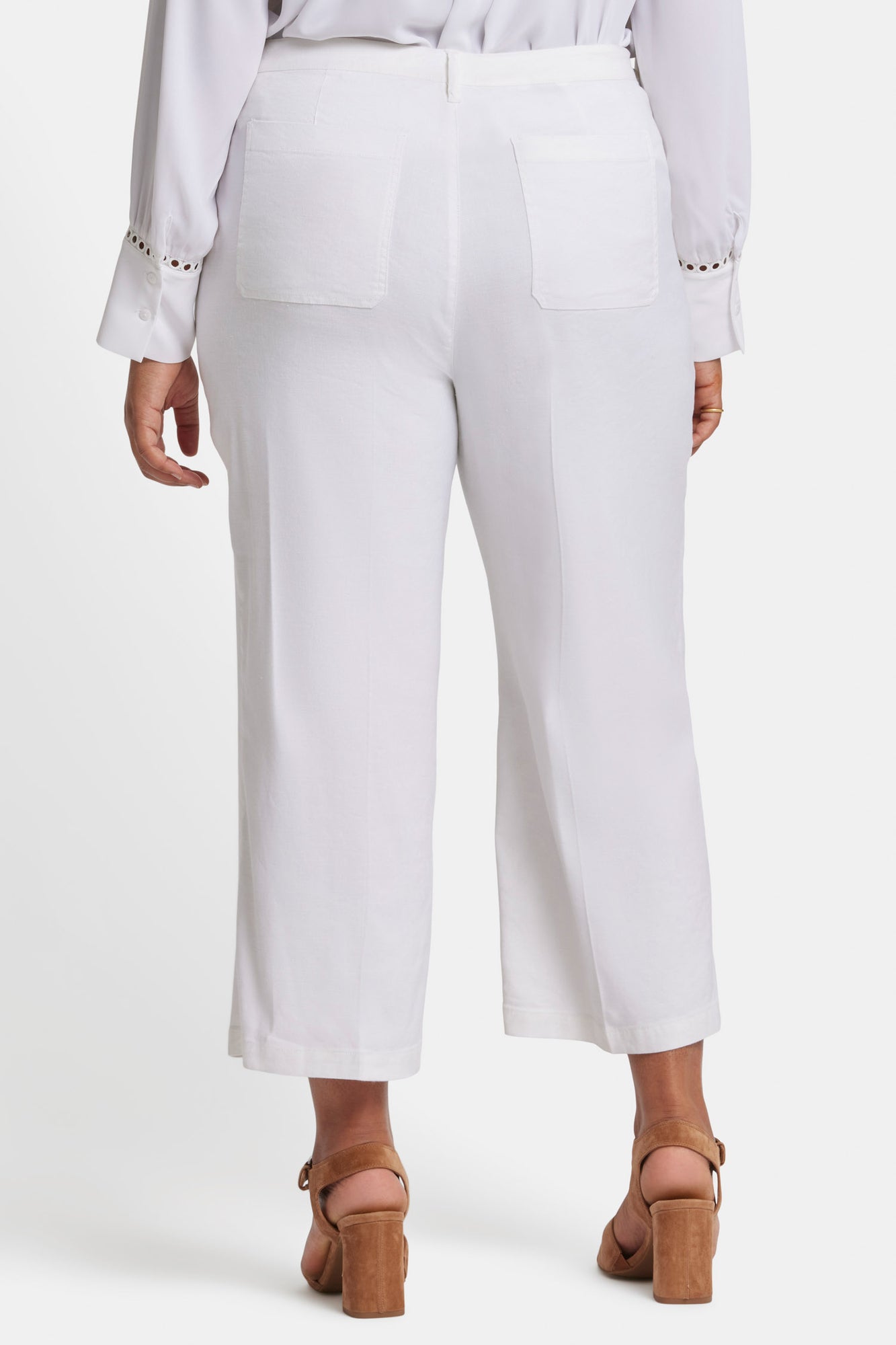 NYDJ Wide Leg Cargo Capri Pants In Plus Size In Stretch Linen - Optic White