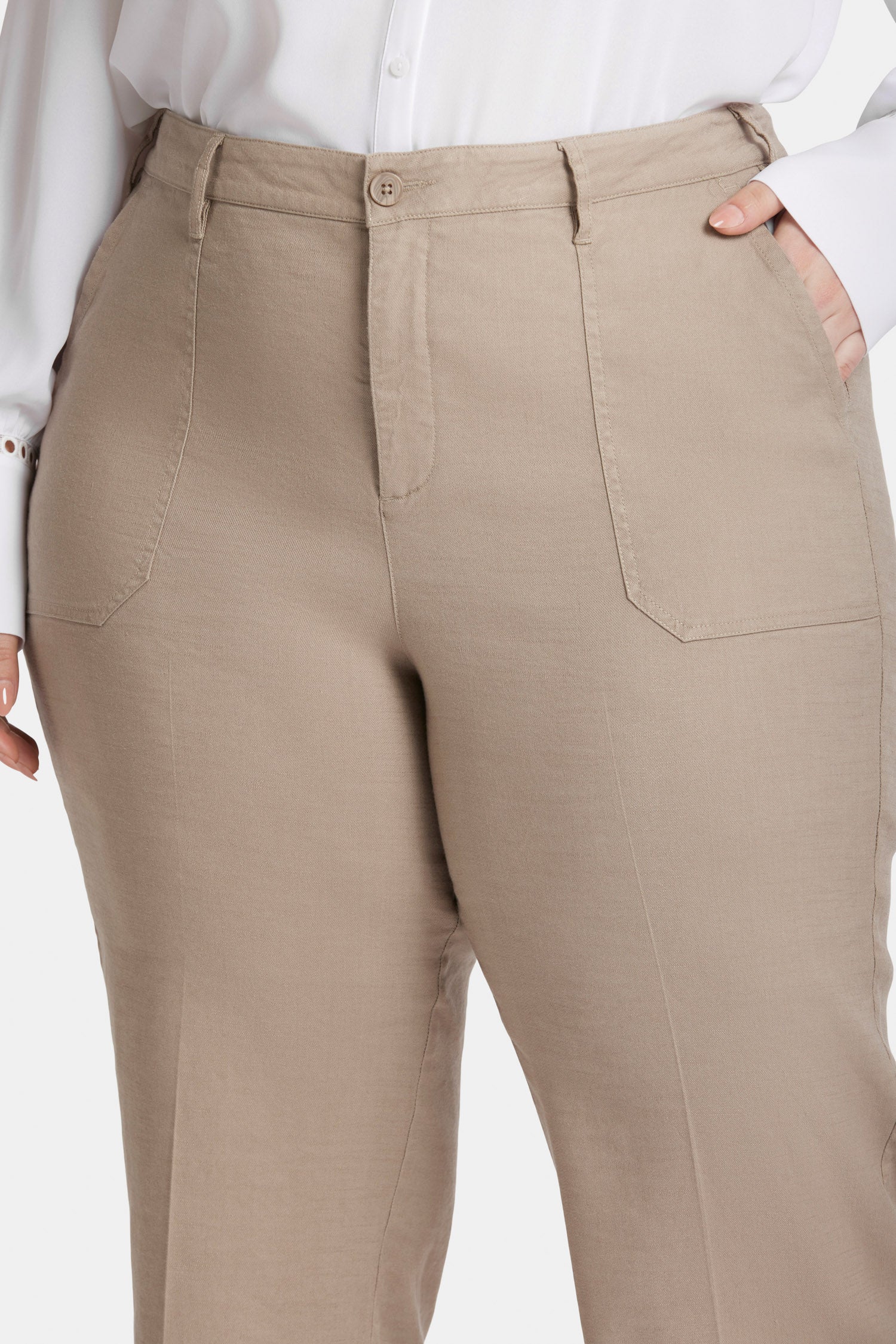 NYDJ Wide Leg Cargo Capri Pants In Plus Size In Stretch Linen - Saddlewood