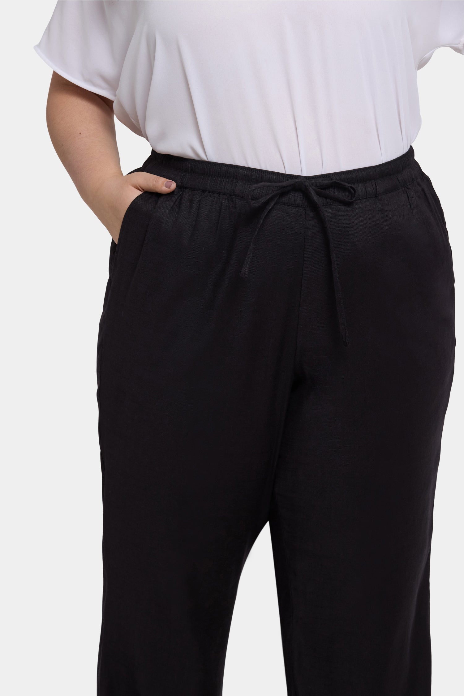 Relaxed Drawstring Pull-On Pants In Plus Size In Stretch Linen
