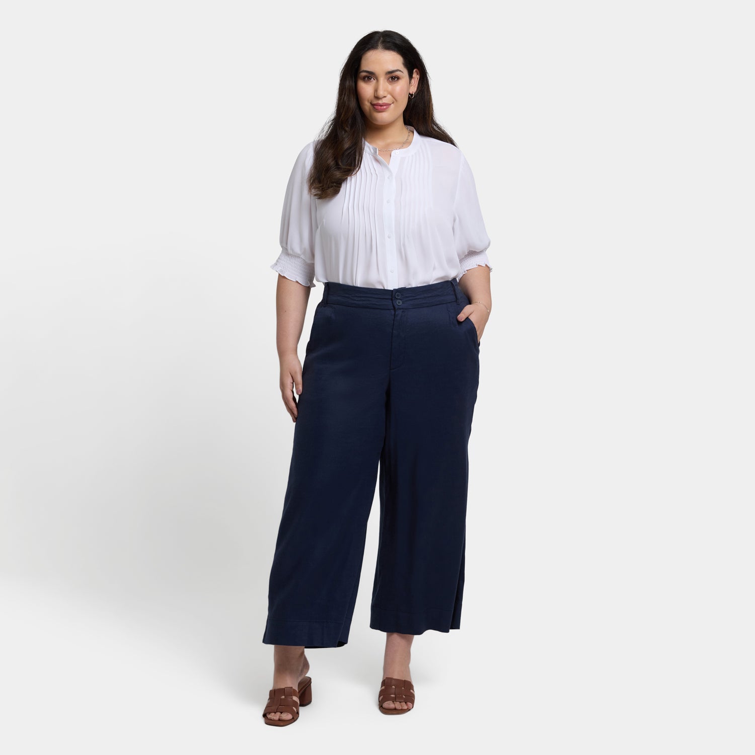 【美品】HEUGN E 2PLEATED TROUSERS NAVY HEUGN 