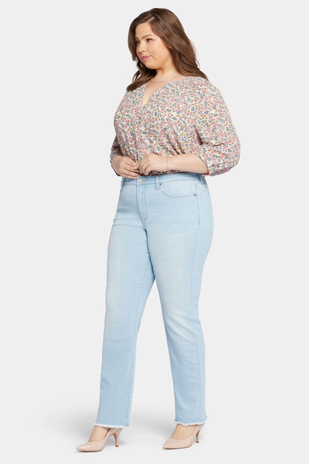 Bailey Relaxed Straight Jeans In Plus Size In Cool Embrace® Denim With Mid  Rise And Frayed Hems - Brightside Blue | NYDJ