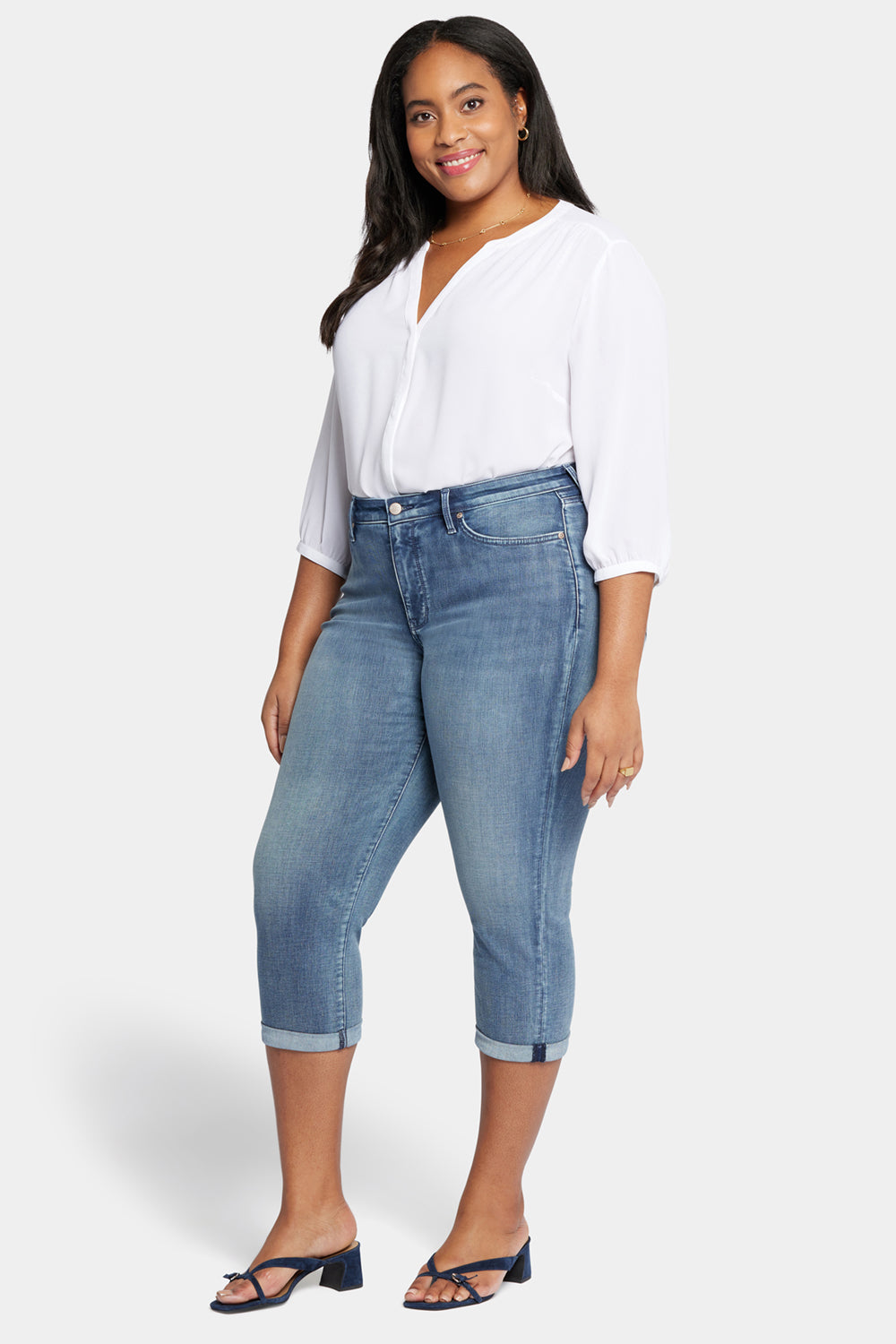 NYDJ Chloe Skinny Capri Jeans In Plus Size In Cool Embrace® Denim With Roll Cuffs - Prelude