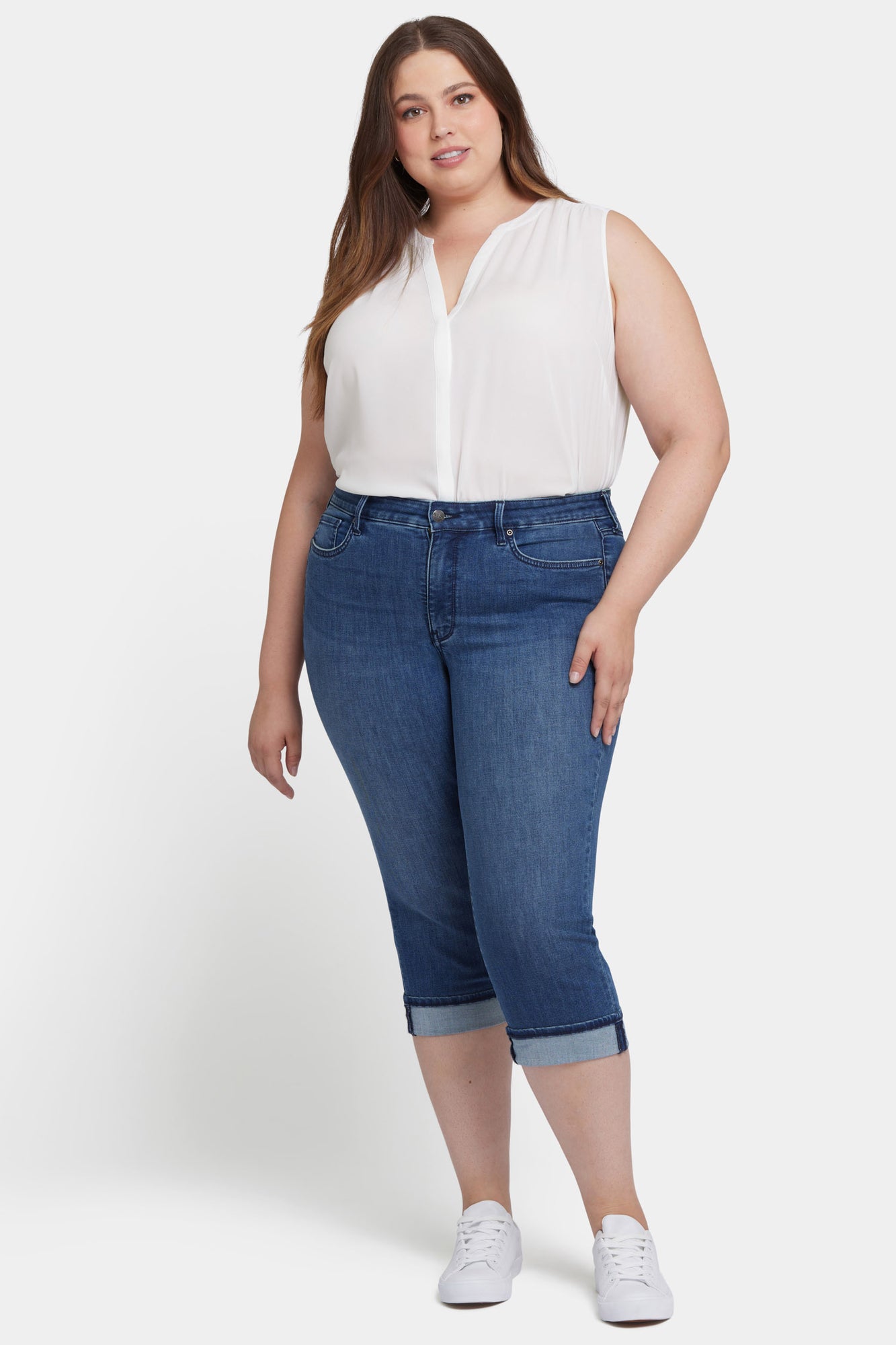 NYDJ Marilyn Straight Crop Jeans In Plus Size In Cool Embrace® Denim With Cuffs - Blue Ridge