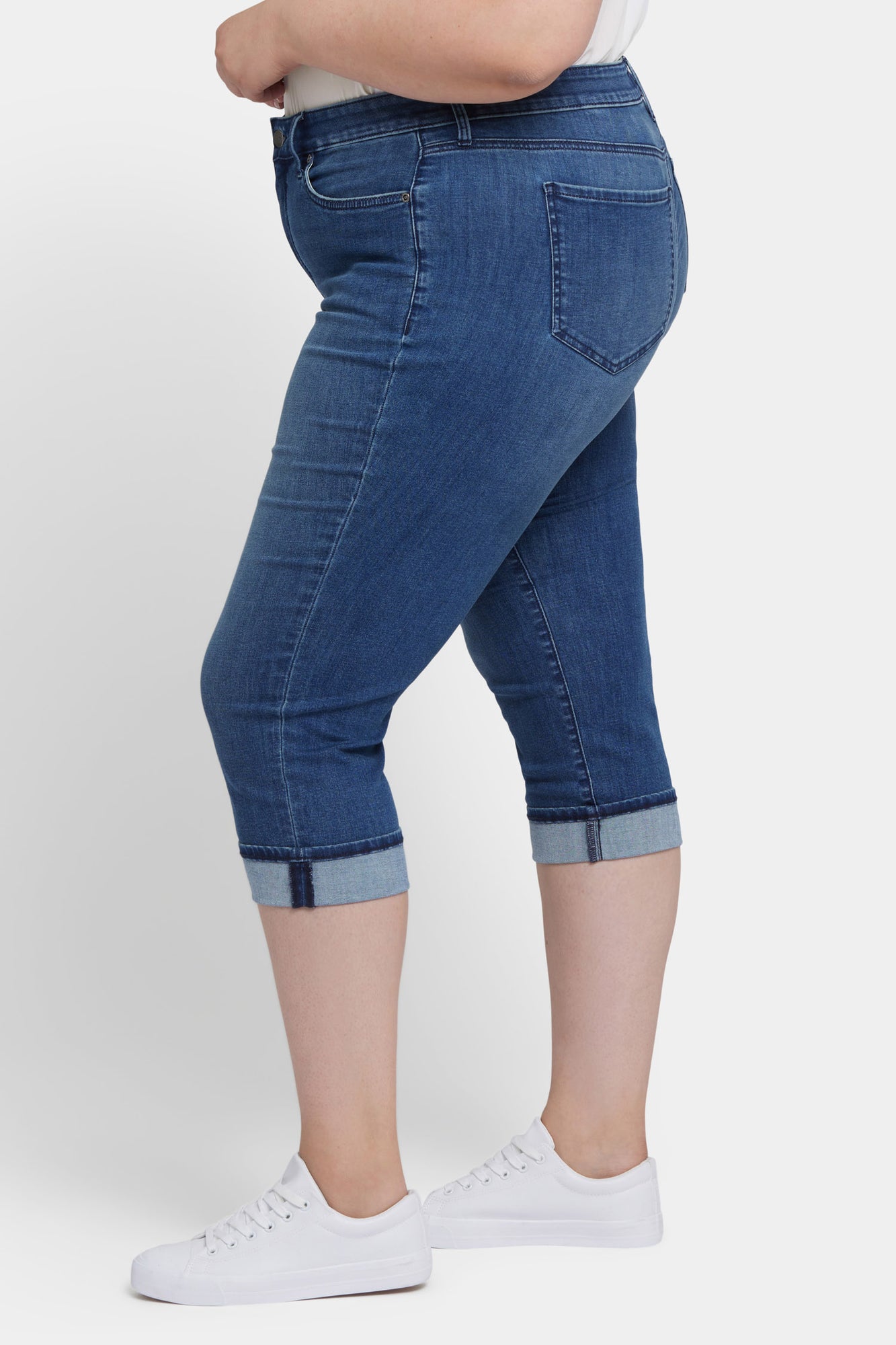 NYDJ Marilyn Straight Crop Jeans In Plus Size In Cool Embrace® Denim With Cuffs - Blue Ridge