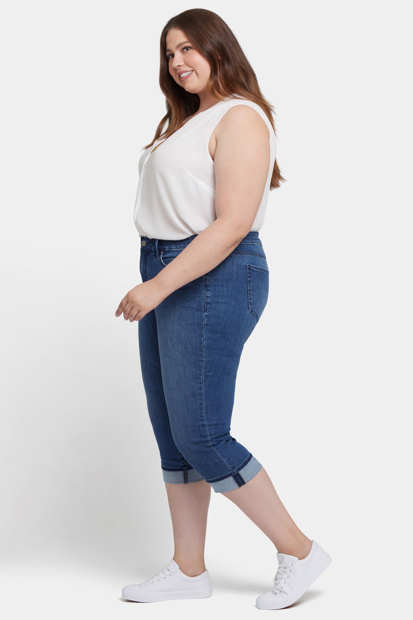 NYDJ Marilyn Straight Crop Jeans In Plus Size In Cool Embrace® Denim With Cuffs - Blue Ridge