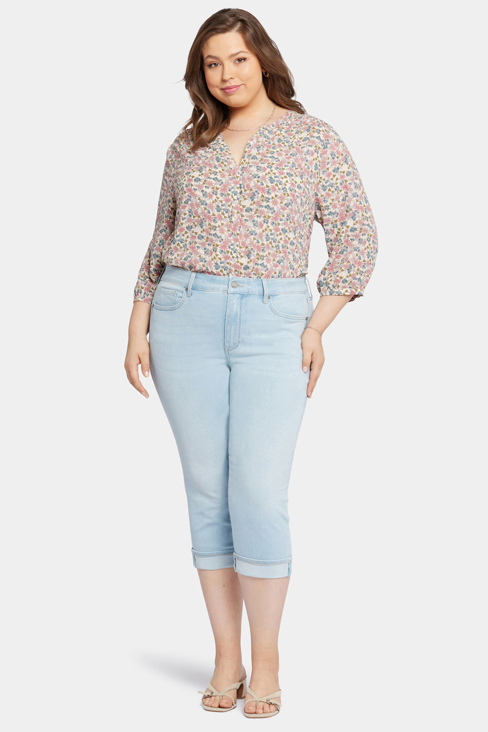 NYDJ Marilyn Straight Crop Jeans In Plus Size In Cool Embrace® Denim With Cuffs - Brightside