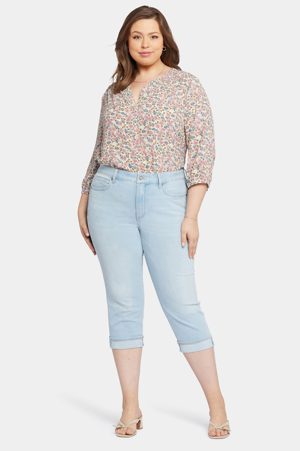 NYDJ Marilyn Straight Crop Jeans In Plus Size In Cool Embrace® Denim With Cuffs - Brightside