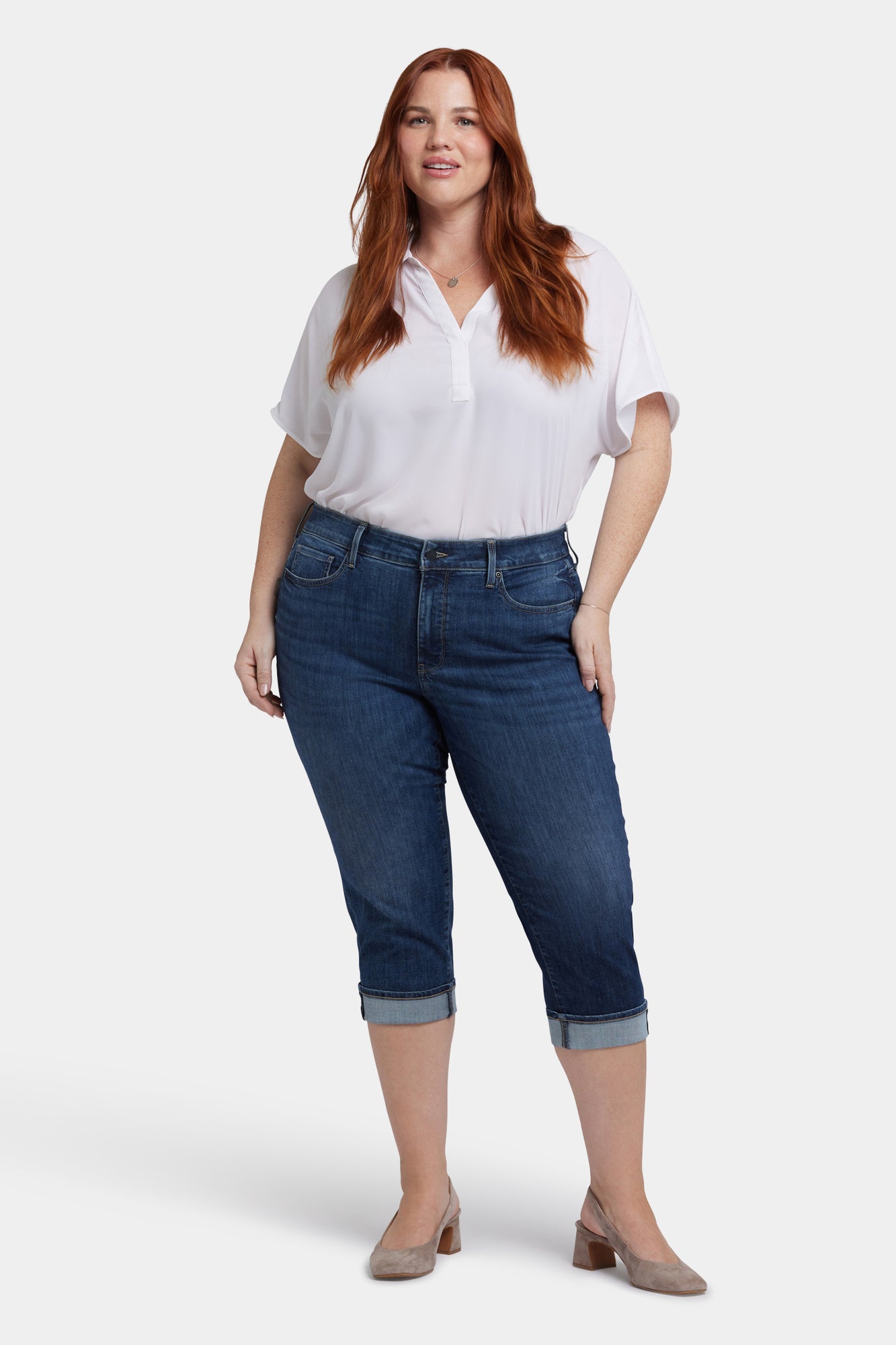 NYDJ Marilyn Straight Crop Jeans In Plus Size In Cool Embrace® Denim With Cuffs - Rio Rapids