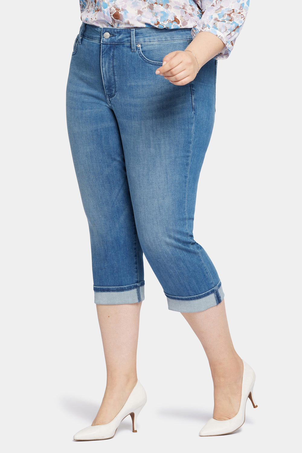 NYDJ Marilyn Straight Crop Jeans In Plus Size In Cool Embrace® Denim With Cuffs - Stunning