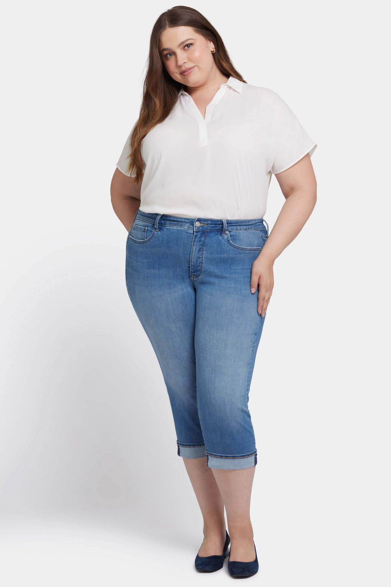 NYDJ Marilyn Straight Crop Jeans In Plus Size In Cool Embrace® Denim With Cuffs - Water Canyon