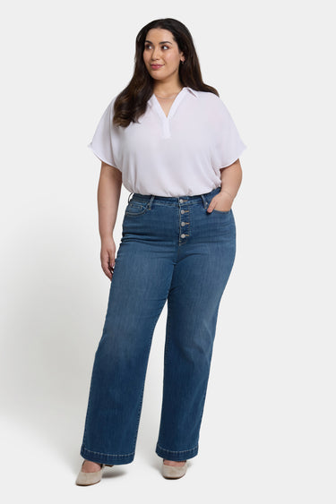 NYDJ Teresa Wide Leg Jeans In Plus Size In Cool Embrace® Denim With Exposed Button Fly - Costa Brava