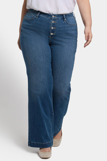 NYDJ Teresa Wide Leg Jeans In Plus Size In Cool Embrace® Denim With Exposed Button Fly - Costa Brava