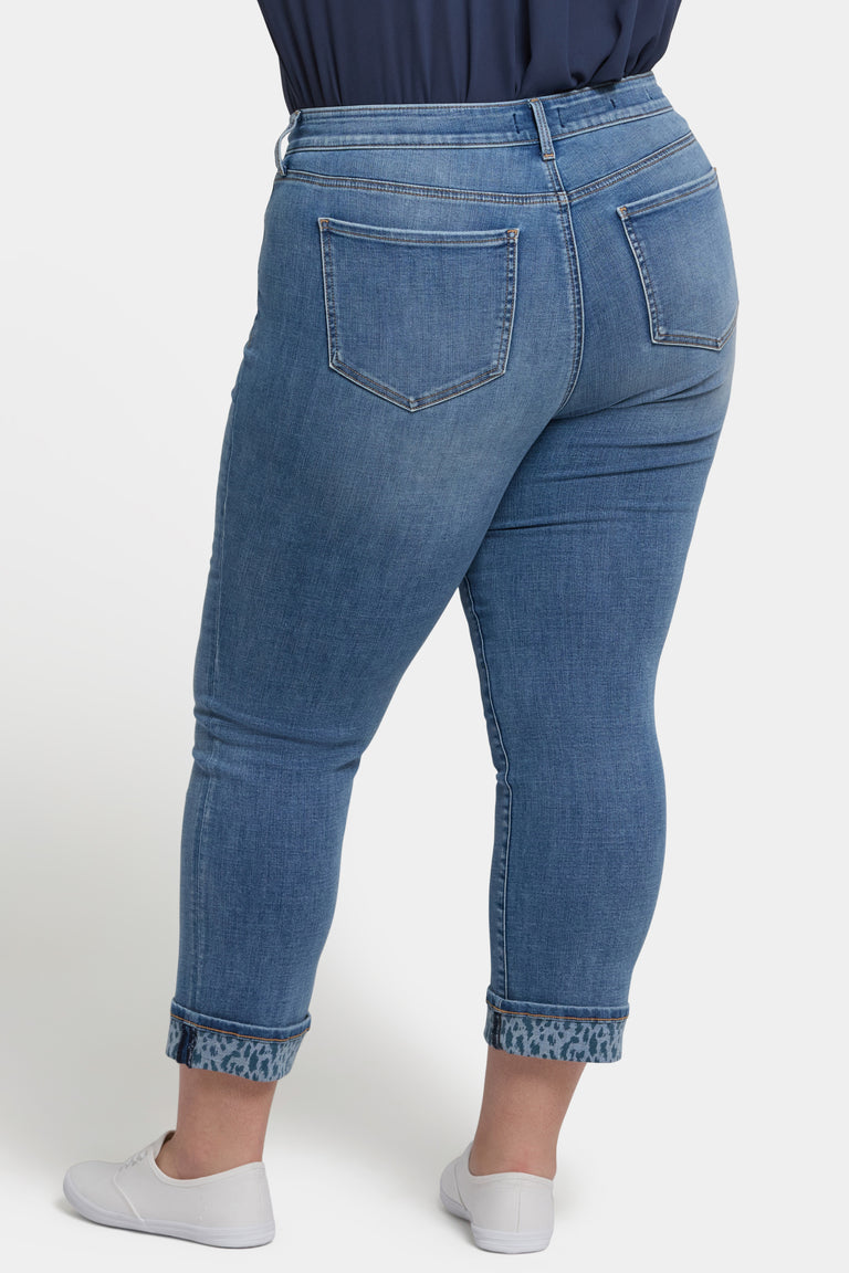 NYDJ Marilyn Straight Ankle Jeans In Plus Size With Leopard Print Cuffs - Barcelona Breeze