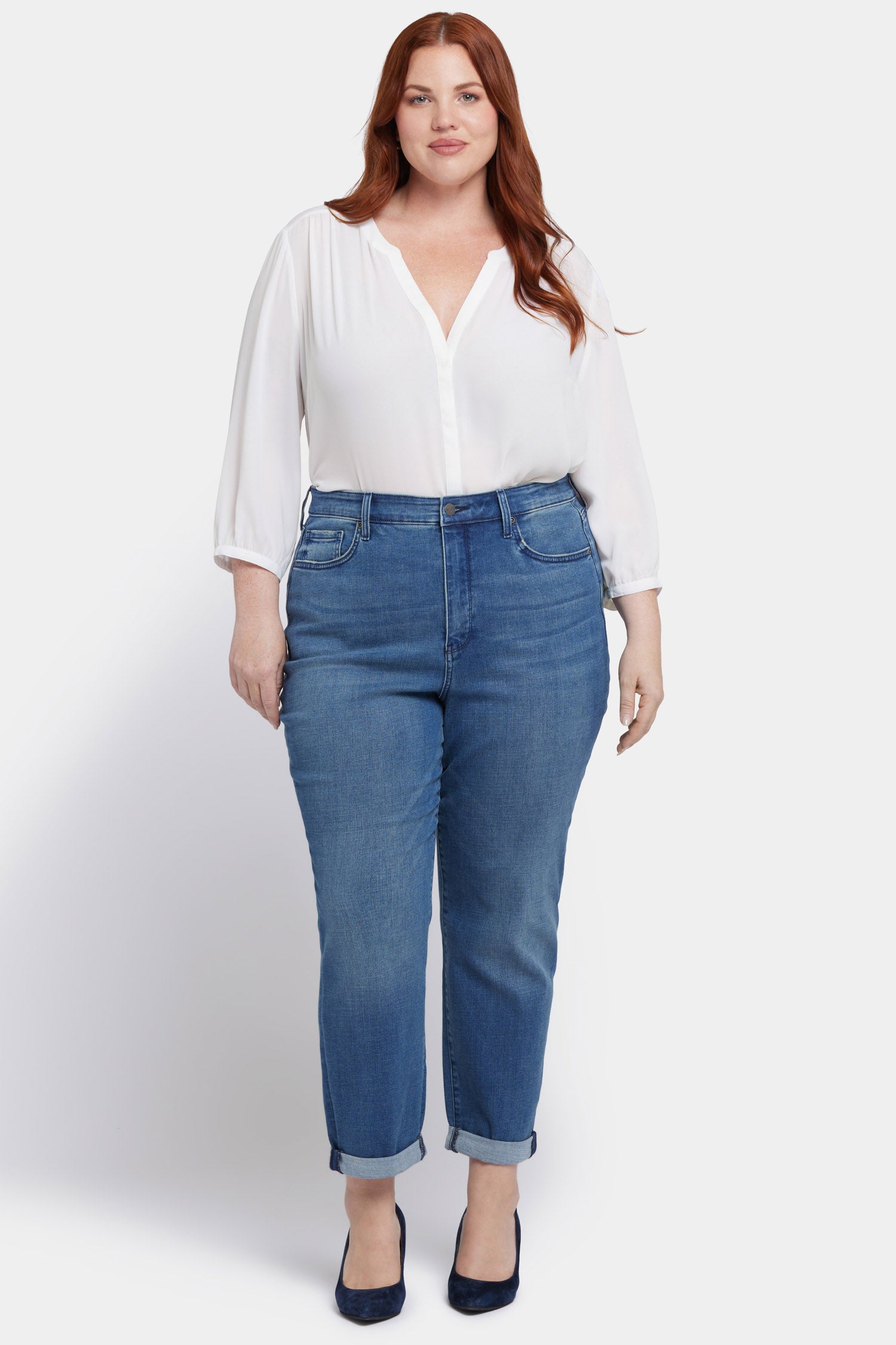 NYDJ Margot Girlfriend Jeans In Plus Size With Roll Cuffs - Cascade Wave