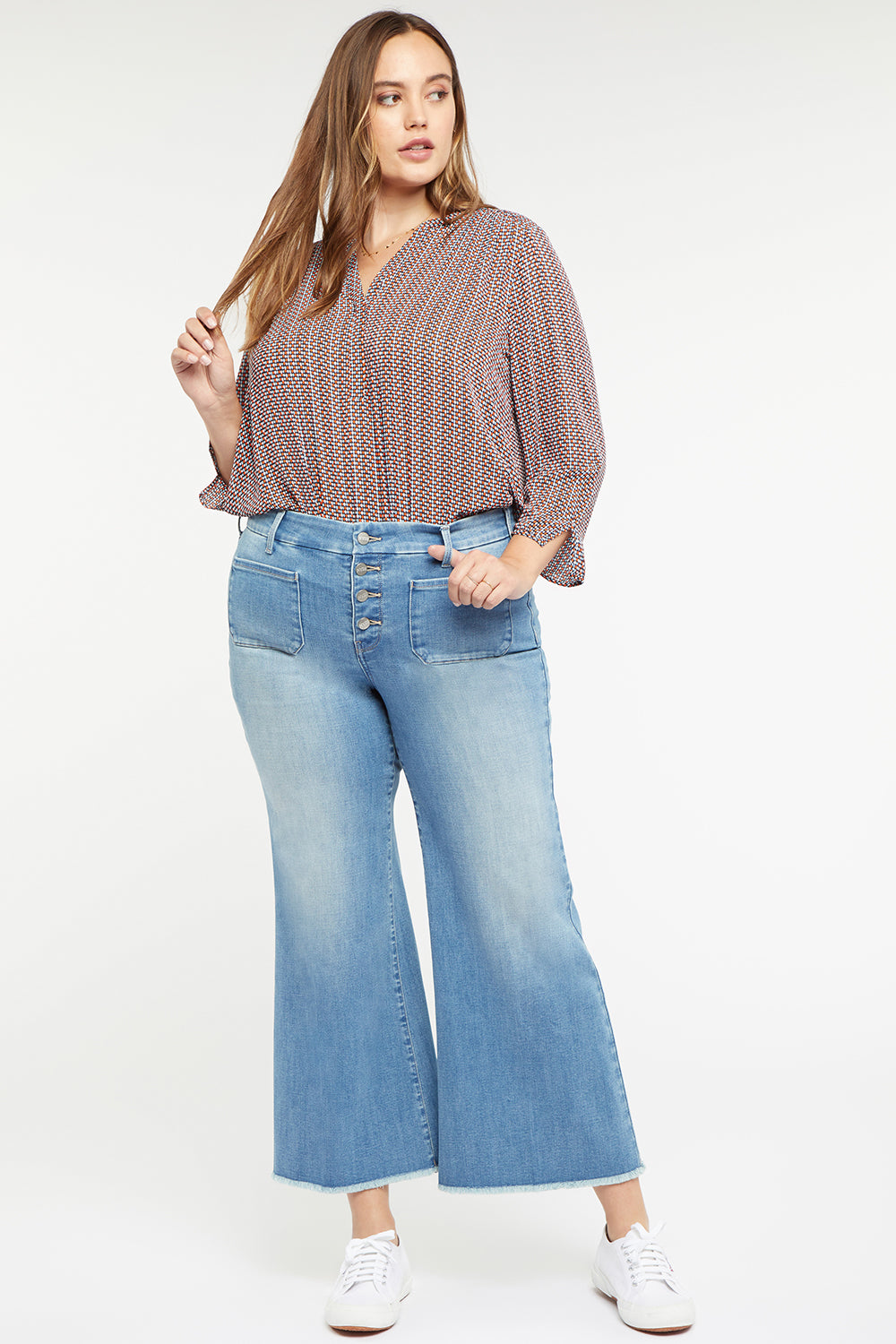 NYDJ Patchie Wide Leg Ankle Jeans In Plus Size With Frayed Hems - Clean Brookes