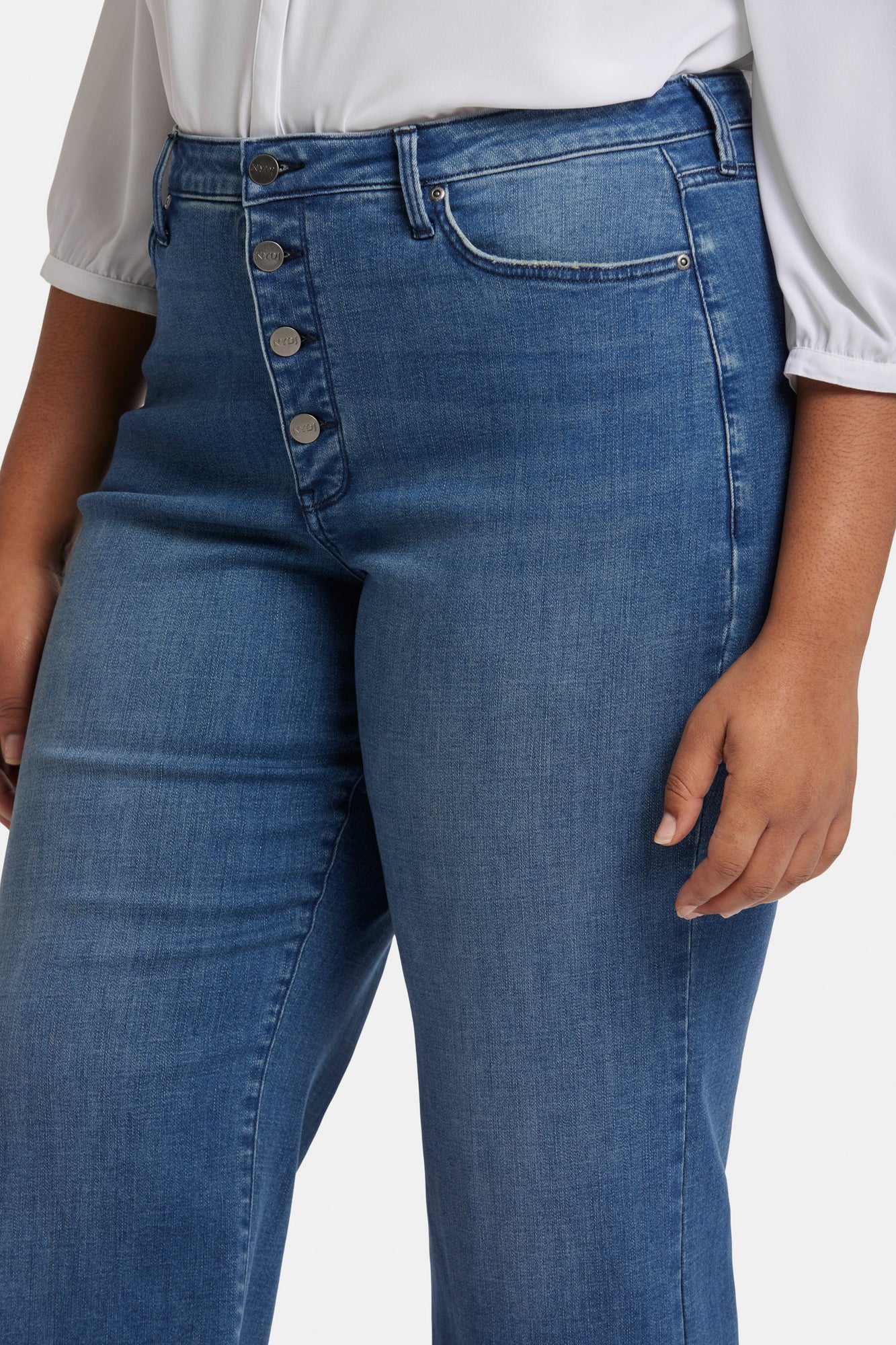 NYDJ Teresa Wide Leg Ankle Jeans In Plus Size With High Rise And Frayed Hems - Mission Blue
