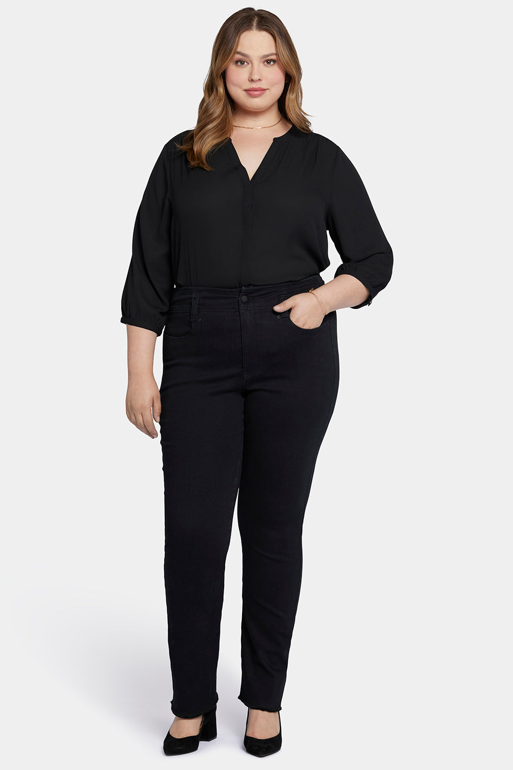 NYDJ Marilyn Straight Jeans In Plus Size With High Rise And Frayed Hems - Huntley