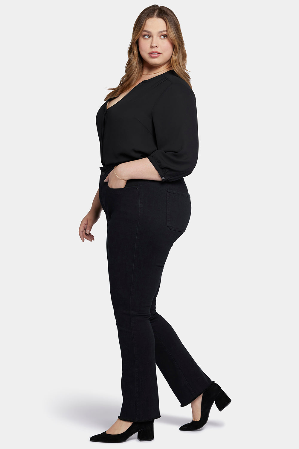 NYDJ Marilyn Straight Jeans In Plus Size With High Rise And Frayed Hems - Huntley