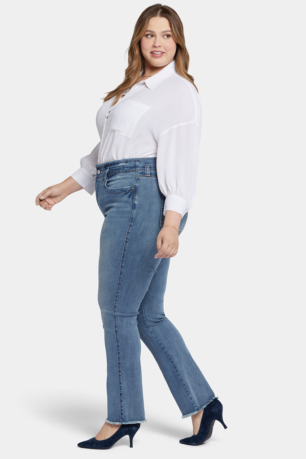 NYDJ Marilyn Straight Jeans In Plus Size With High Rise And Frayed Hems - Paddington
