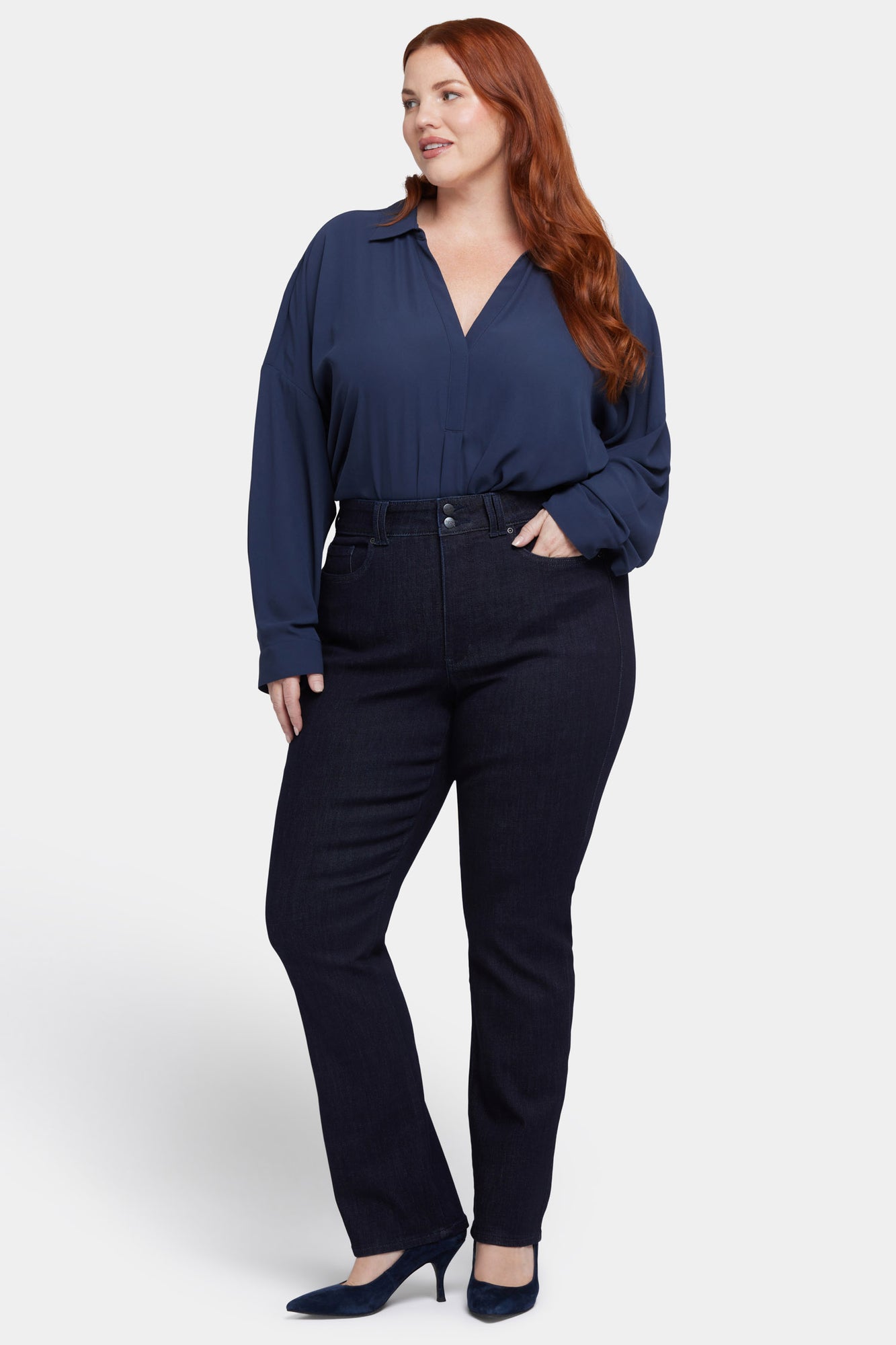 NYDJ Marilyn Straight Jeans In Plus Size With High Rise And Wide Waistband  - Magical