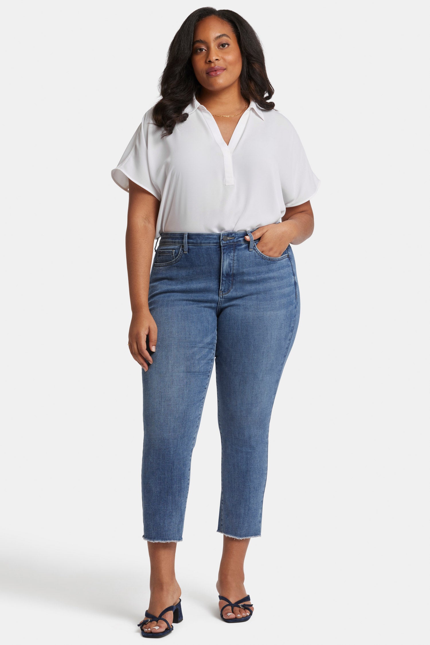 NYDJ Sheri Slim Ankle Jeans In Plus Size With Frayed Hems - Rockie