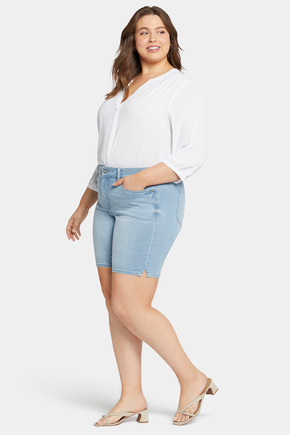 NYDJ Ella Denim Shorts In Plus Size With Side Slits - Poetry