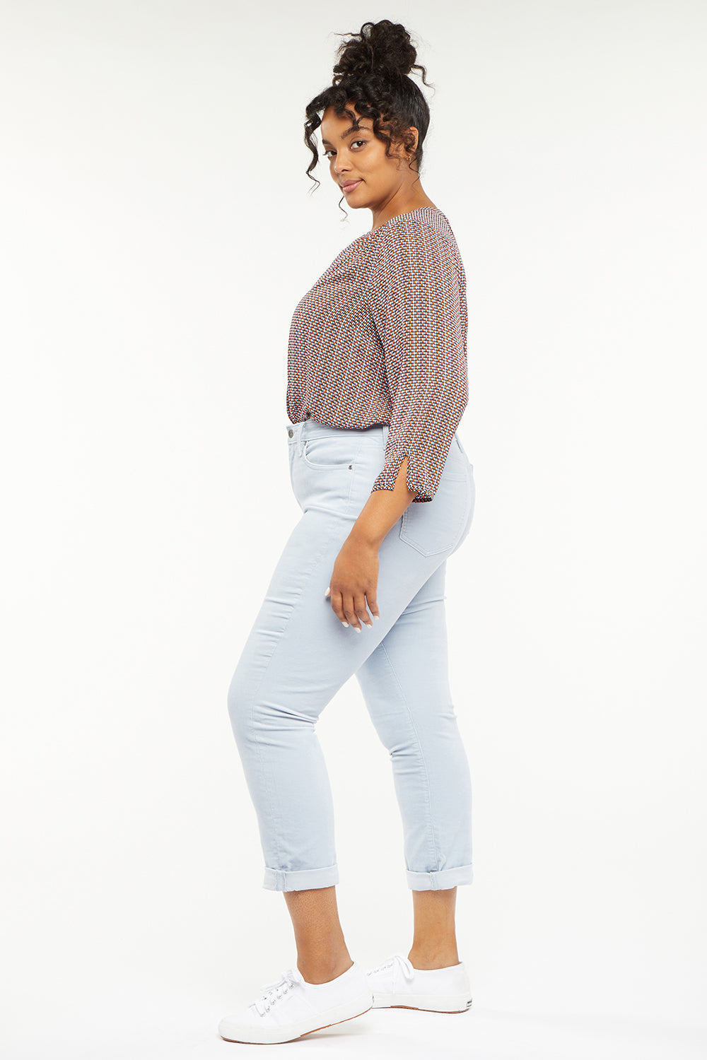 NYDJ Margot Girlfriend Pants In Plus Size In Fine Wale Corduroy With Roll Cuffs - Arctic Ice