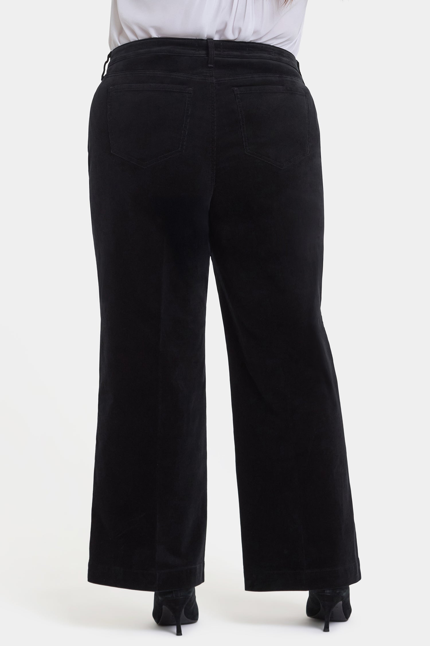NYDJ Teresa Wide Leg Pants In Plus Size In Fine Wale Stretch Corduroy With 1 1/2" Hems And 31" Inseam - Black
