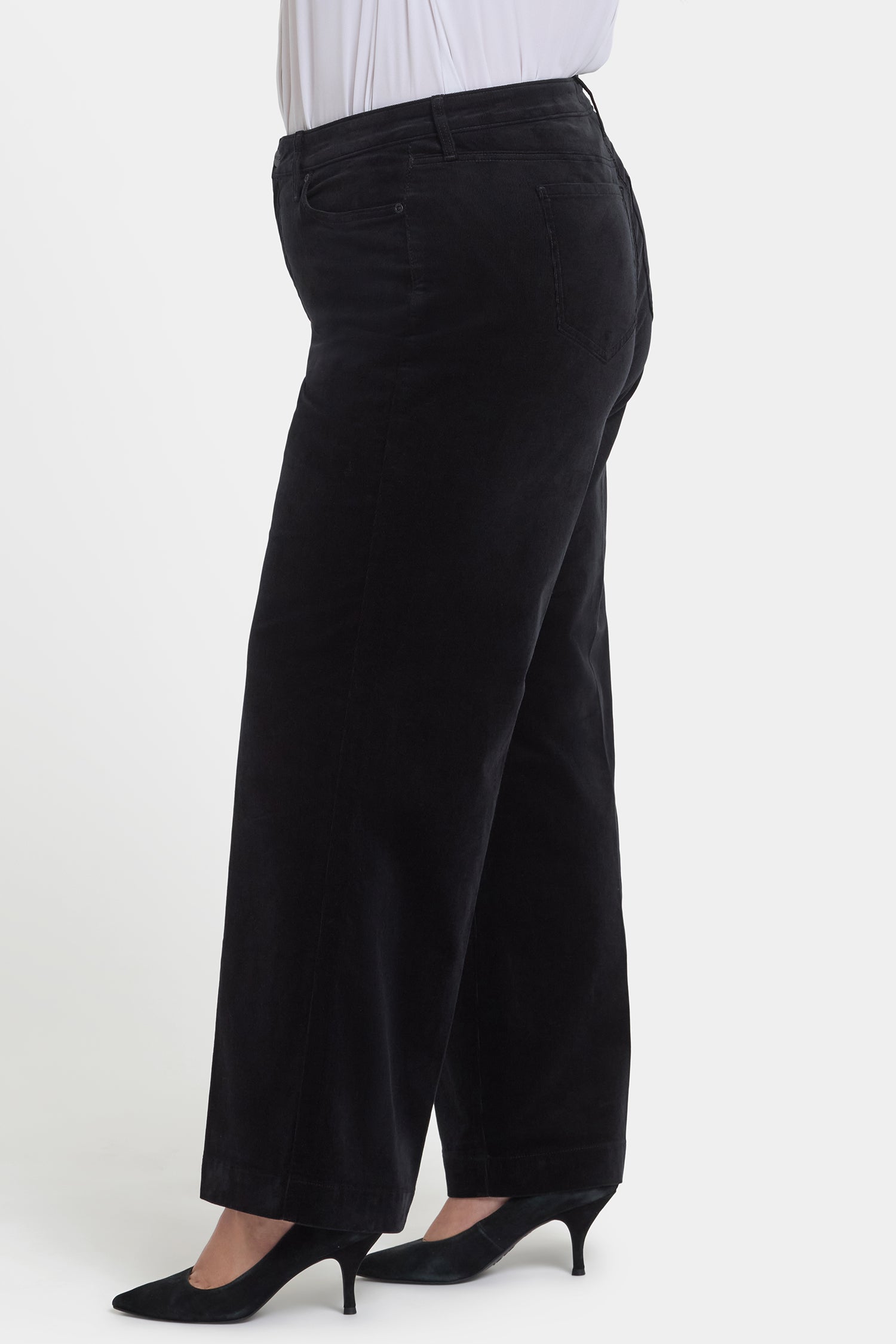 NYDJ Teresa Wide Leg Pants In Plus Size In Fine Wale Stretch Corduroy With 1 1/2" Hems And 31" Inseam - Black