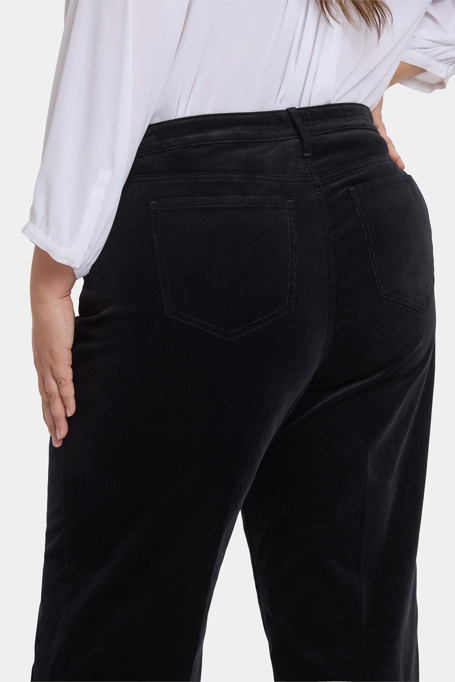 NYDJ Teresa Wide Leg Pants In Plus Size In Fine Wale Stretch Corduroy With 1 1/2" Hems And 31" Inseam - Black