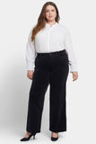 NYDJ Teresa Wide Leg Pants In Plus Size In Fine Wale Stretch Corduroy With 1 1/2" Hems - Black