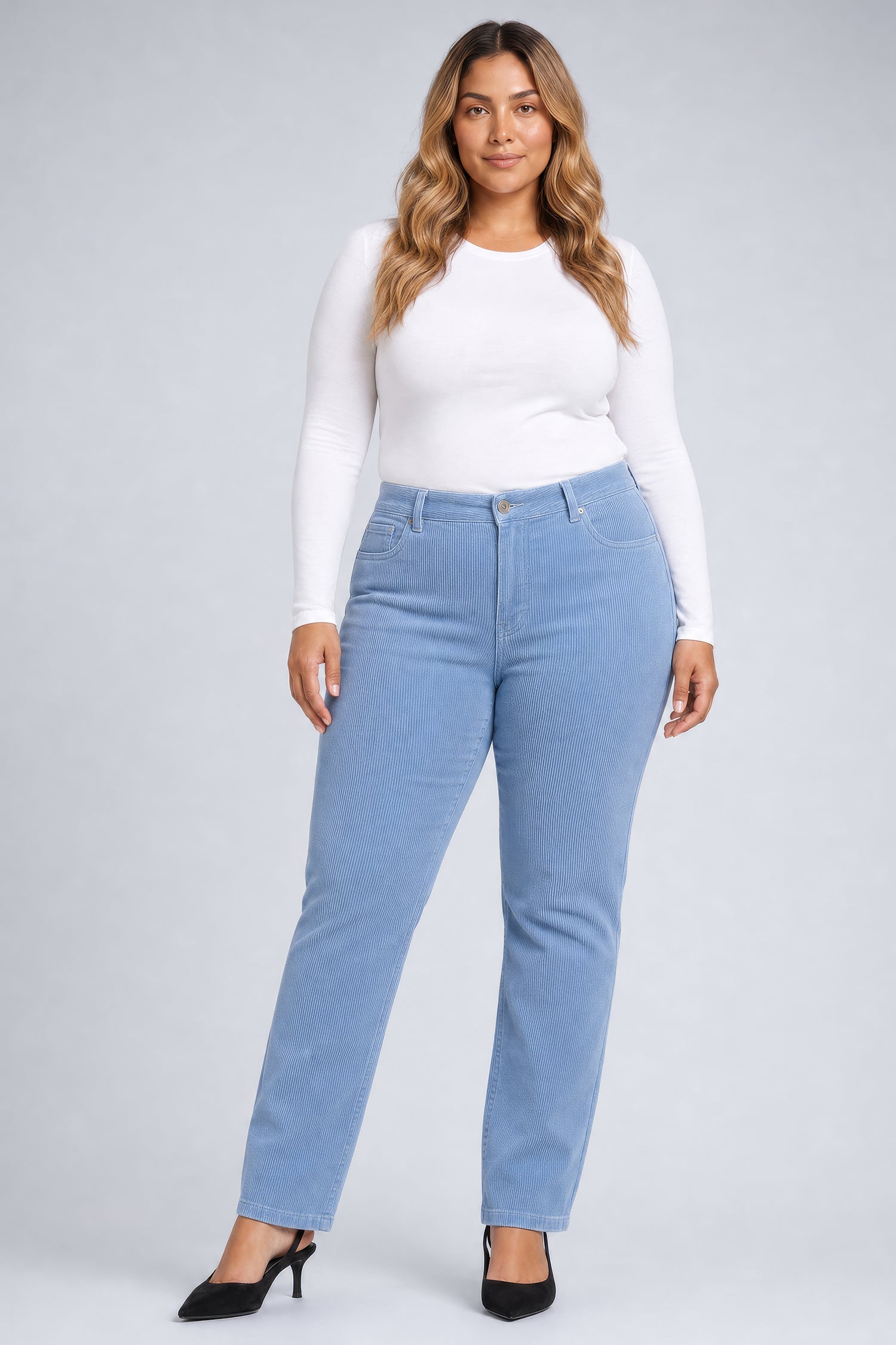 NYDJ Marilyn Straight Pants In Plus Size In Fine Wale Stretch Corduroy - Blue Breeze