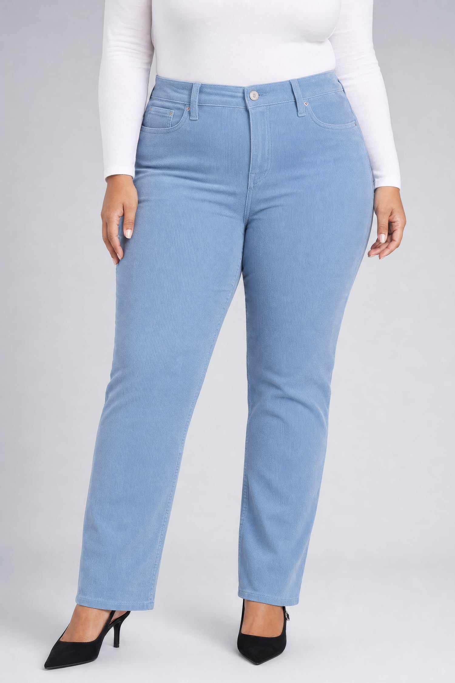 NYDJ Marilyn Straight Pants In Plus Size In Fine Wale Stretch Corduroy - Blue Breeze