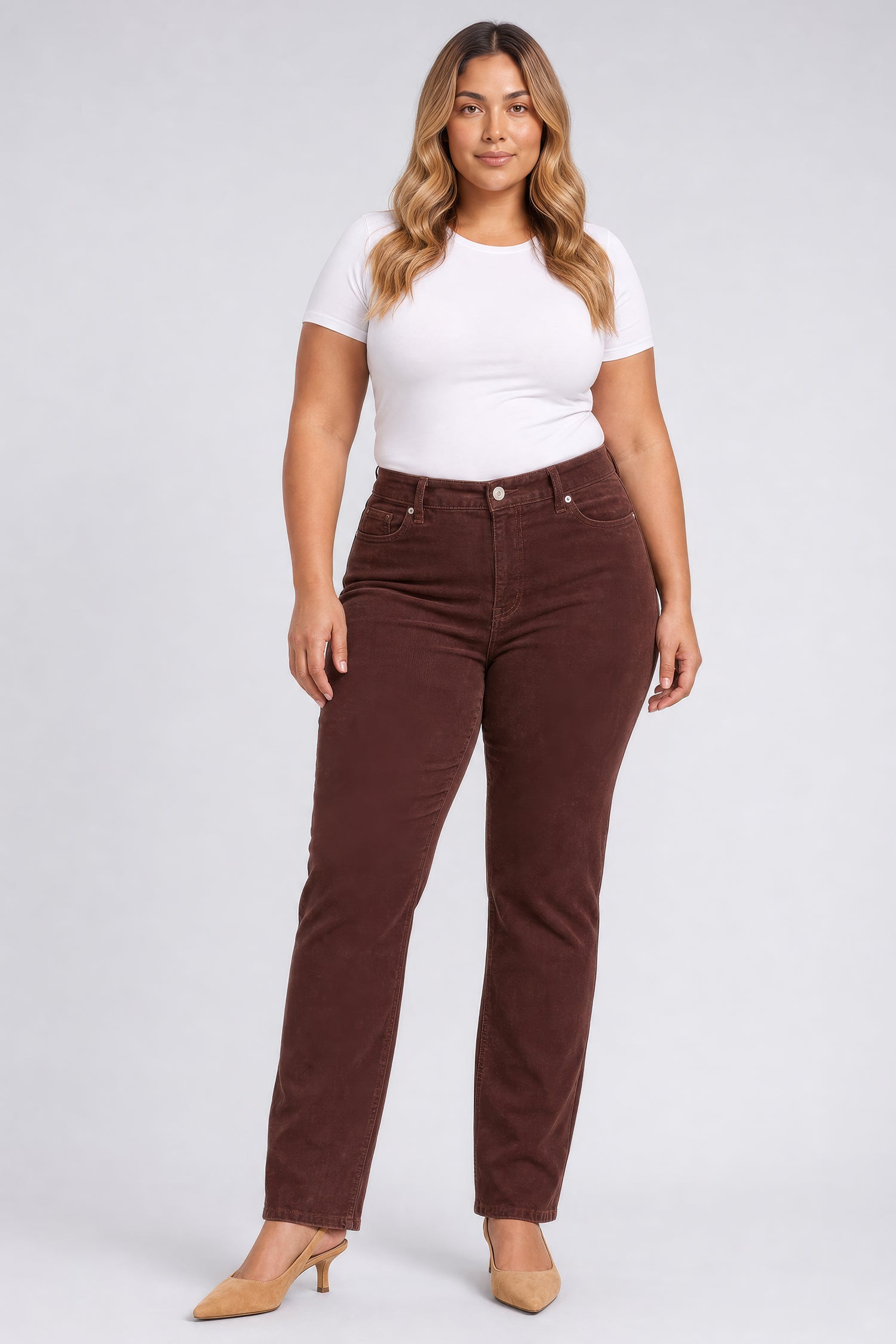 NYDJ Marilyn Straight Pants In Plus Size In Fine Wale Stretch Corduroy - Chocolate Fondant
